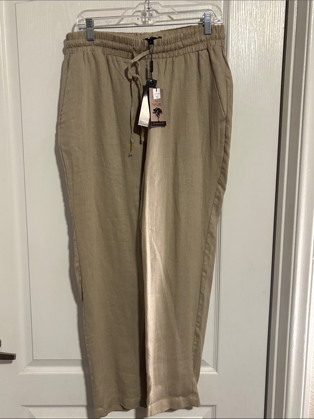 Larry Levine Lightweight Drawstring Linen-Blend Pants in Khaki